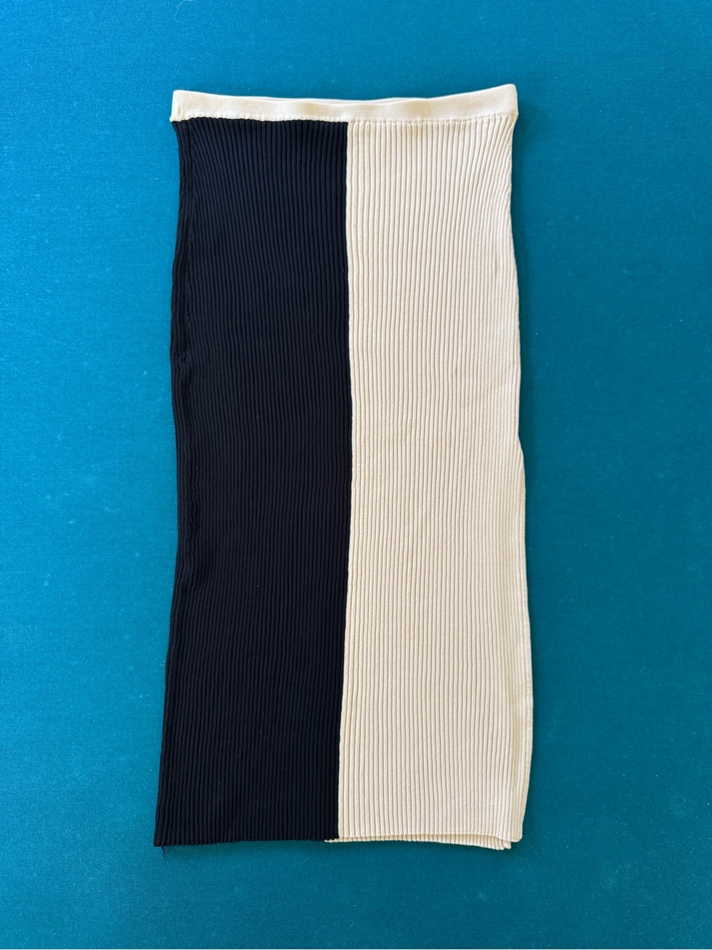 STAUD Lorraine Colorblock Ribbed Knit Midi Skirt Black White Size Medium EEUC